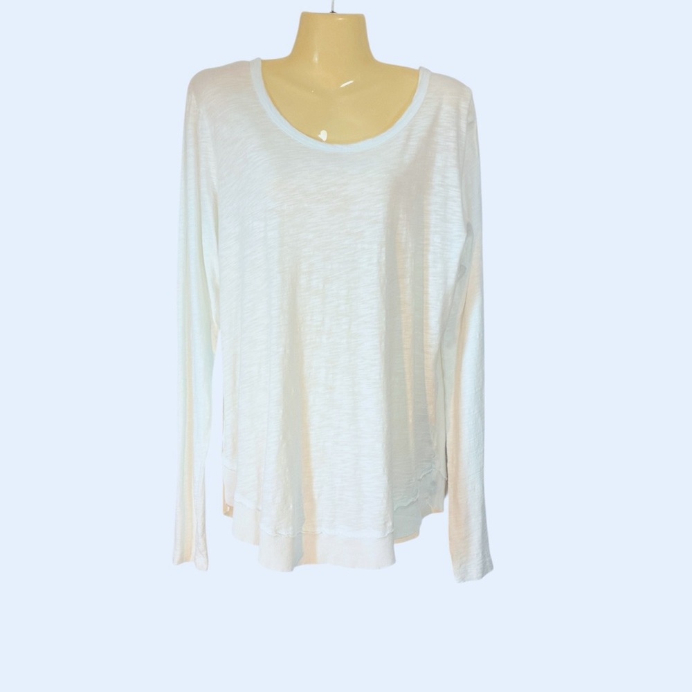 bobi Relaxed Blouse Curved Hem Long Sleeve Comfy Lightweight White Large NWT